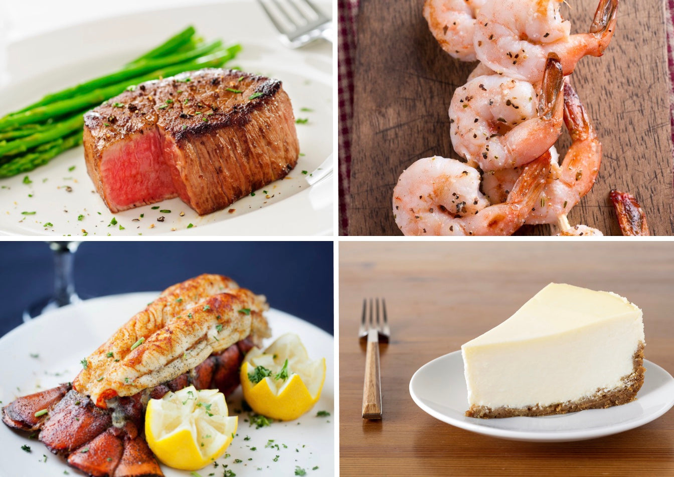 Gourmet Dinner for 2 with shrimp, filet mignon, lobster and cheesecake