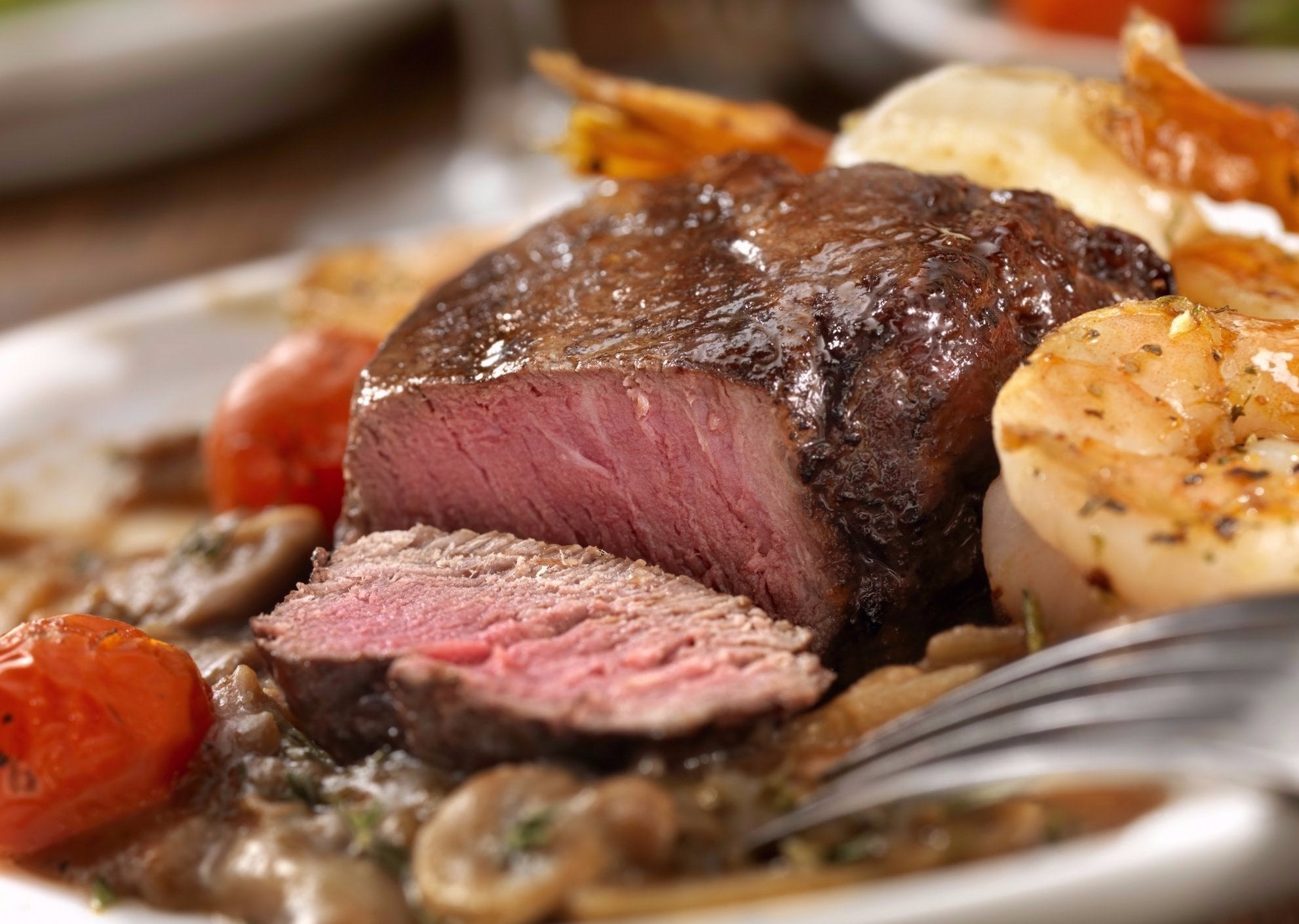 Filet Mignon and Shrimp Package, shown prepared